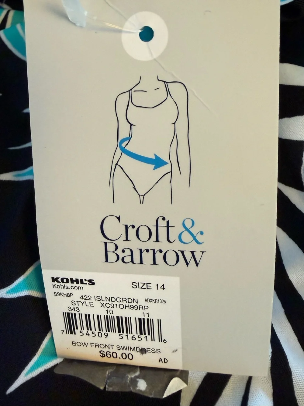 Women’s Croft & Barrow Blue Floral One Piece Swim Dress - Size 14 - NWT